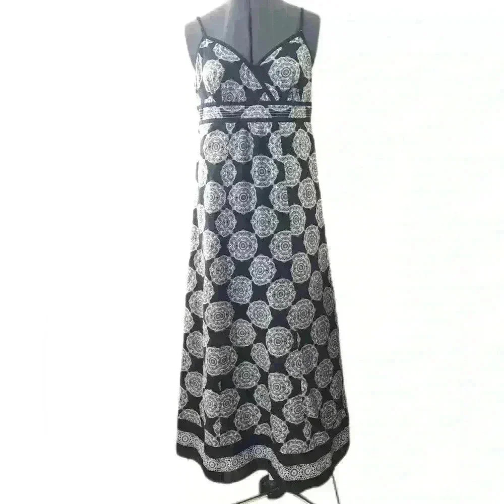 style & co Black and White Maxi Thin strap boho dress Women 8 Petite